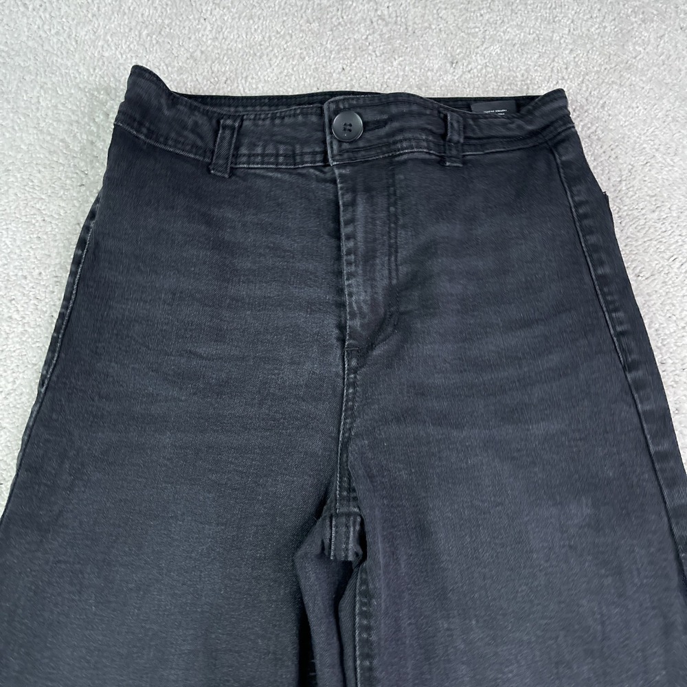 OAT New York Jeans Women 6 28 Black Wide Leg High Rise Raw Hem Stretch Denim - Picture 3 of 10